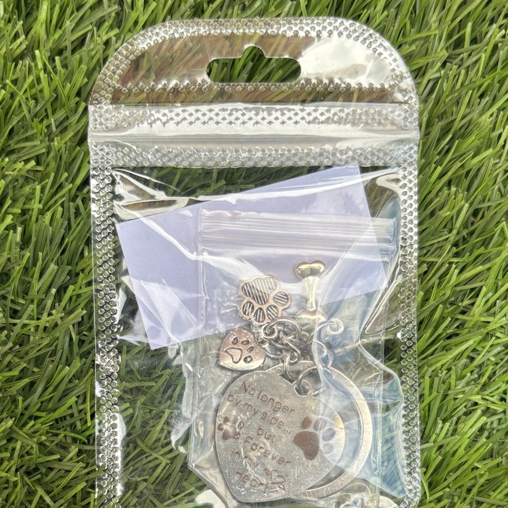 Silver Pet Memorial Keychain with Paw Charms